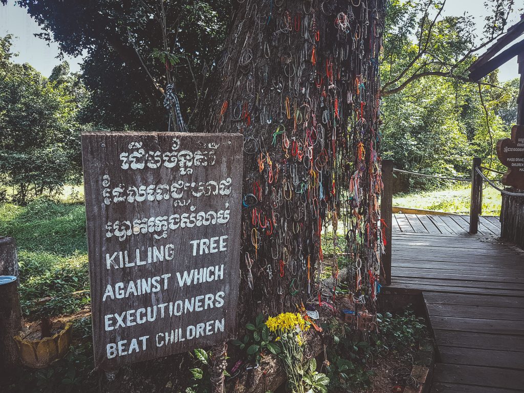 The Chankiri tree, or "Killing Tree," at the Choeung Ek Genocidal Center in Cambodia